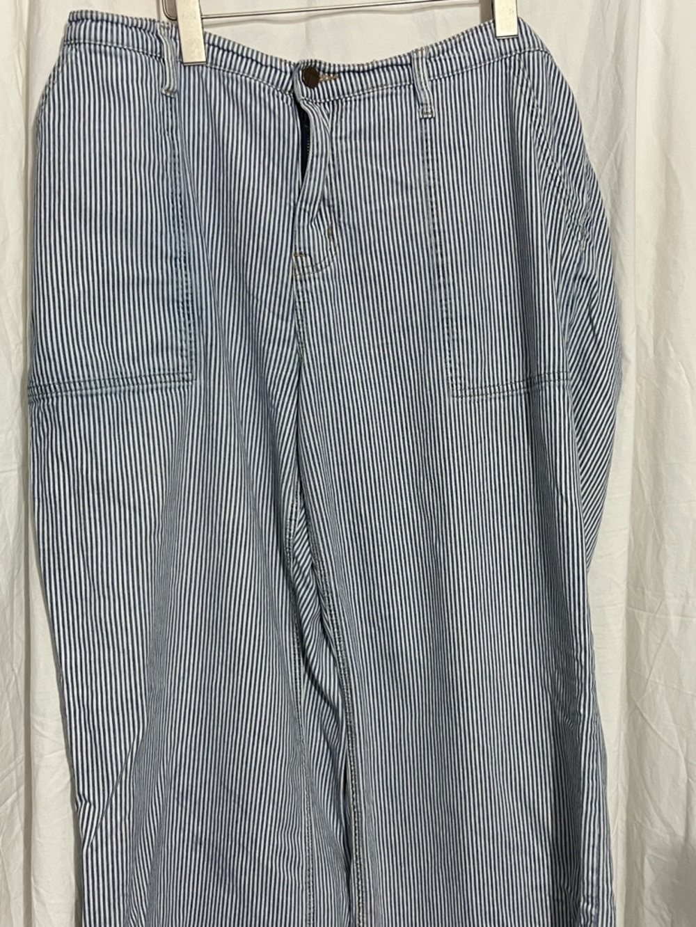 Wide Leg Striped Pants - Blue/White